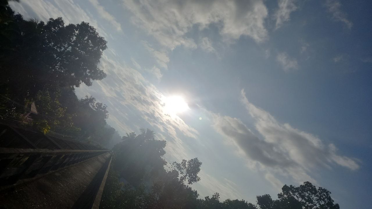 a view of the sun through clouds